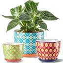 Metahom Ceramic Plant Pots, 3.8+4.9+5.8 Inch, Set of 3 Flower Pots with Drainage Hole & Saucer, Trio Planter Pots Set for House Plants, Home Decor, Vibrant Colors