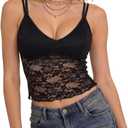 Women's Lace Camisole Tops Y2k Spaghetti Strap Floral Sheer Crop Tops Sexy See Through Slim Fit Going Out Tops Shirt (XXL)