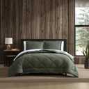 Eddie Bauer - Queen Comforter Set, Microsuede Bedding with Soft Plush Faux Shearling Reverse, 3 Piece Bed Set with Matching Pillowcases (Big Lake Plaid Green)