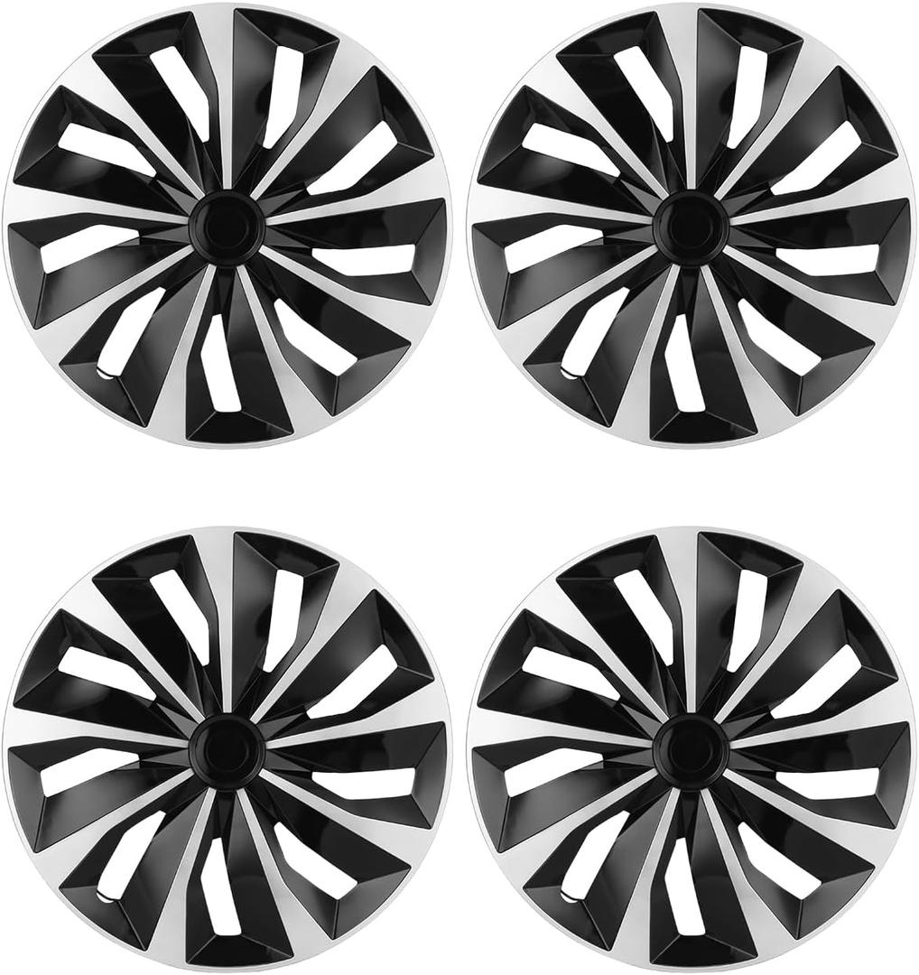 Hubcaps, 15 inch hubcaps Set of 4, Wheel Rim Cover ABS Material, Snap On Car Truck SUV Replacement, for Toyota Camry Nissan Mazda etc, Black & Silver