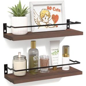 RICHER HOUSE Floating Shelves, Small Wall Shelf for Bathroom Decor, Rustic Wall Mounted Wood Shelves Set of 2, Bathroom Organizer Over Toilet Storage, Kitchen Shelf - Rustic Brown