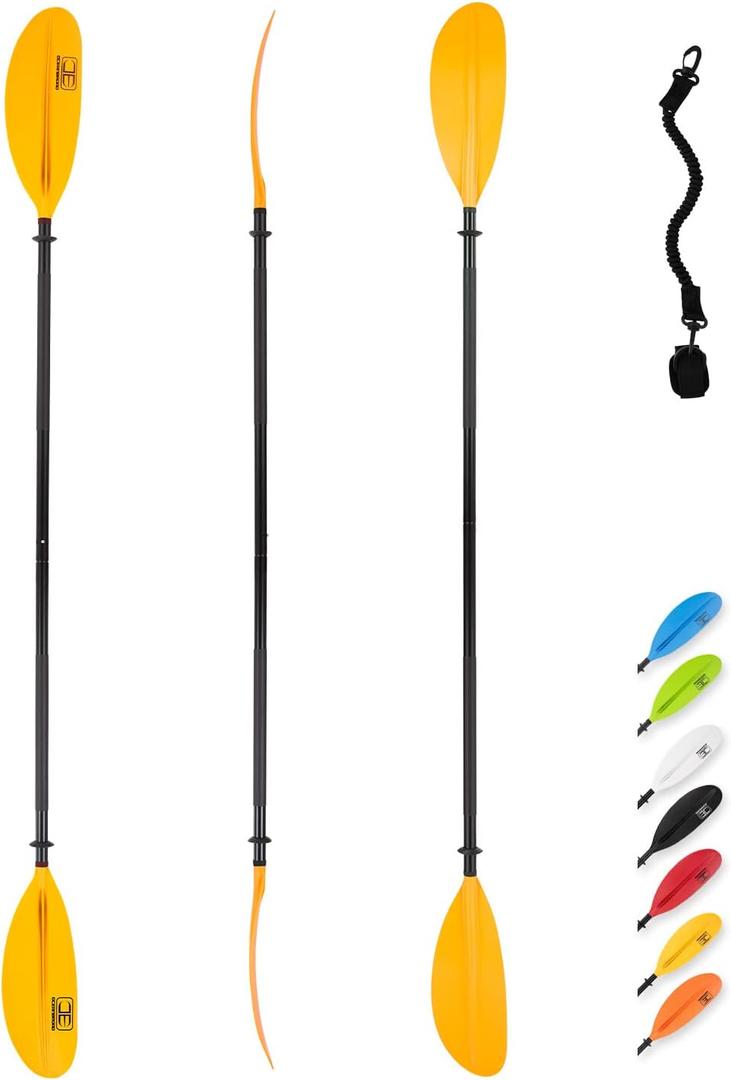 OCEANBROAD Kayak Paddle  Alloy Shaft Kayaking Boating Canoeing Oar with Paddle Leash (Yellow), Size: 90.5''- 2 Paddles