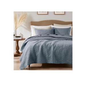 palassio Dusty Blue Paisley 100% Cotton Quilt Twin Size Bedding Sets with 1 Pillow Sham, Boho Floral Lightweight Farmhouse Country Vintage Soft Bedspread Shabby Chic Coverlet for All Season, 2 Pieces