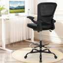 Drafting Chair Tall Office Chair with PU Leather Seat, 400lbs Ergonomic Standing Desk Chair with Lumbar Support,Counter Stool with Adjustable Footrest Ring & Flip-up Armrests,Black, X-Large