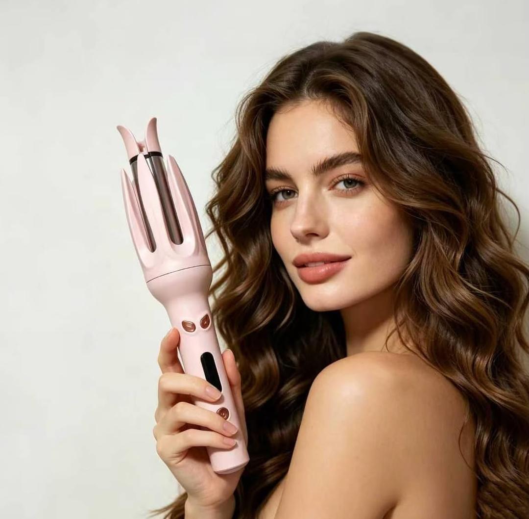Automatic Curling Iron Rotating, Self Curling Hair Curler Anti-Tangle & Fast Heating, Safe Styling Home and Professional Hair Styling Tool for All Hair Types Travel Use Pink