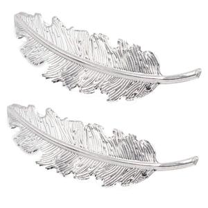 2 PCS Metal Leaf Feather Hair Clip Wedding Women Hairpin Hair Claw Barrettes (Silver)