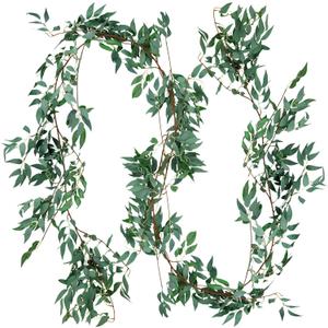FiveSeasonStuff Hanging Rustic Willow Garlands, Bendable Artificial Greenery Vine Leaves for Wedding Home Decoration (2 pcs, 11.8 feet)