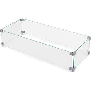 NUU GARDEN 27.6'' x 11.7'' x 6.5" Rectangular Fire Pit Wind Guard, Transparent Tempered Glass, Polished Aluminum Brackets, 3M Anti-Slip Pads, Fit for Best Choice 52-inch Fire Table WG01