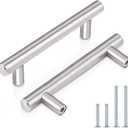 Probrico (30 Pack 3 Inch Hole Centers Kitchen Cabinet Handles Euro T Bar Cabinet Pulls Stainless Steel Kitchen Drawer Handles Brushed Nickel Furniture Dresser Cabinet Hardware, 5 Inch Total Length