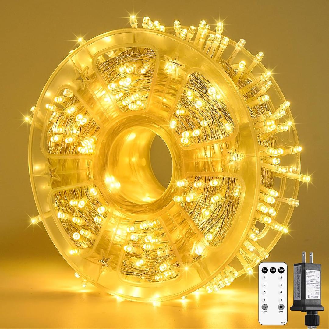 JMEXSUSS 400 LED Christmas Lights Indoor Outdoor, 132 ft Warm White String Lights Plug in with Remote, 8 Modes Twinkle Christmas Tree Lights for Bedroom Outside Patio Home Party Xmas Holiday Decor
