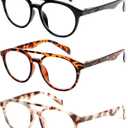 KoKoBin Aviator Round Reading Glasses for Men and Women,3 Pairs Oversized Blue Light Blocking Spring Hinge Readers (Mix Color)