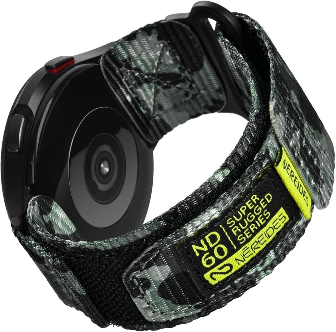 Nereides Band Compatible with Samsung Galaxy Watch 7 6 5 4 40mm 44mm/Watch 6 4 Classic/Galaxy Watch 5 Pro/Galaxy Watch 3/Classic 41mm/Active 2, 20mm Nylon Sports Strap for Men Women(Green Camo,L)