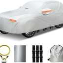 30 Layers SUV Car Cover for Automobiles All Weather Waterproof, Outdoor Snowproof UV Protection Windproof, Door Zipper, Soft Cotton, Heavy Duty Universal Car Covers, (Silver, Fit SUV 171"-180")