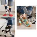 Women Crew Socks Casual Cotton Checkerboard Socks with Cartoon Bear Above Ankle Athletic Socks for Women 5 Pairs Size 5-9