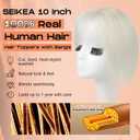SEIKEA Hair Toppers for Women Real Human Hair, 10" Clip in Bangs Hand-tied Base 1.4 * 2.2inch Natural Realistic with Thinning Hair with Wispy Bangs White Blonde
