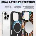Magnetic for iPhone 15 Pro Max Case Vintage Gold Floral Art Phone Case, Elegant Botanical Stained Glass Shockproof Slim TPU and Hard PC Protective Phone Cover Compatible with MagSafe Gift for Women