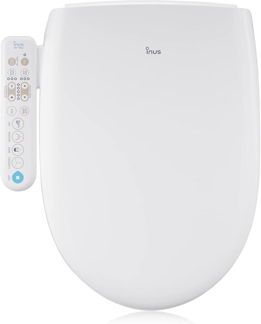 Inus N22 Electric Heated Bidet Toilet Seat, Elongated, Warm Water, Air Dryer, Kids Mode, Self Cleaning, Tankless
