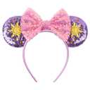 zhezesmila Purple Mouse Ears Sequin Bow Mouse Ears Headband for Women Cosplay Costume Princess Party Birthday Hair Band