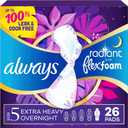 Always Radiant Feminine Pads for Women, Flexfoam Pads with Wings, Size 5, Extra Heavy Overnight Absorbency, Lightly Scented, 26 Count