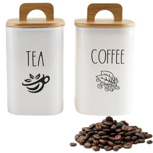 Yomjarl Coffee Tea Sugar Container Set, Canister Sets for Kitchen Counter, Airtight Glass Creamer Jars with Bamboo Lid and Handle, Food Storage Containers for Coffee Bar Station, Counter, Countertop