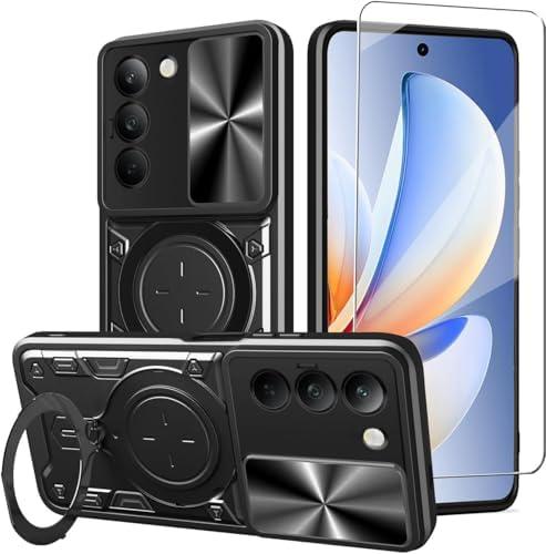 WRTBS Phone Case for Xiaomi Redmi 15 4G Case with Glass Screen Protector, Built Slide Camera Protection Cover,Military Heavy Duty Full Body Protective Phone Case - Black