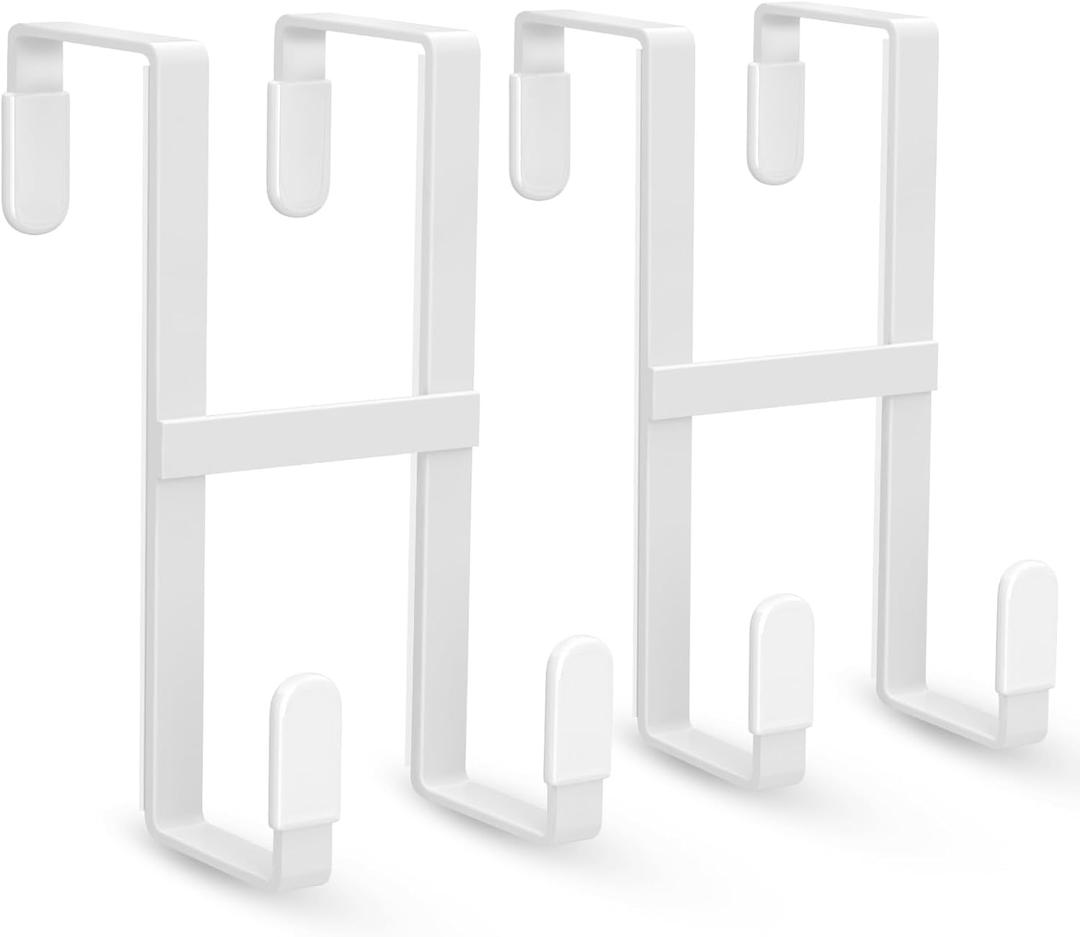 FYY 2 Packs Over The Door Hooks, Dual-Sided Door Hanger Hook, Heavy Duty No Drill Wall Hooks for Hanging Coats, Towels, Bags, Kitchen Closet Fits Most Doors Up to 1-7/8" Thickness (White)