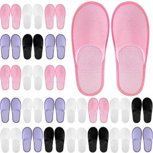 Geyoga 24 Pairs Disposable Slippers for Guests Bulk 2 Size Cotton Soft Spa Hotel House Slippers for Women Men Wedding Party Shoeless Home Indoor Travel (Medium, White, Black, Pink, Purple)