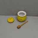 Creative Co-Op Yellow Stoneware Honey Pot with Lid & Wood Honey Dipper (3. 5Lx3. 5Wx4. 25H inches)