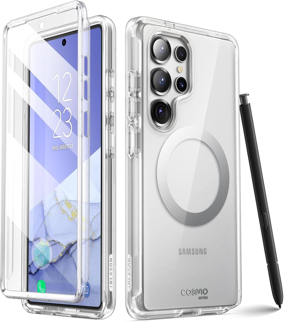 i-Blason Clear Case for Samsung Galaxy S25 Ultra Case MagSafe with Built-in Screen Protector [Support Fingerprint ID & Wireless Charger] Full-Body Slim Style Magnetic Phone Case for S25 Ultra, Clear