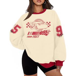 FLOYU Oversized Women's Car Graphic Sweatshirt Cars Land Pullover Vacation Trip Long Sleeve Shirt Car Racer Lover Clothes S