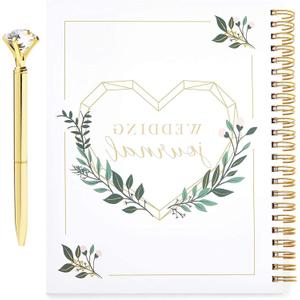 for 2 Pcs Set Wedding Notebook Planning Journal with Gold Diamond Pen for Bride 7x8"