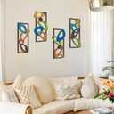 4 Pcs Mid Century Modern Decor Midcentury Retro Wall Art Elegance Wall Accents Metal Abstract Geometric Panels for Interior Wall Decor Panel Wall Art for Home Living Room