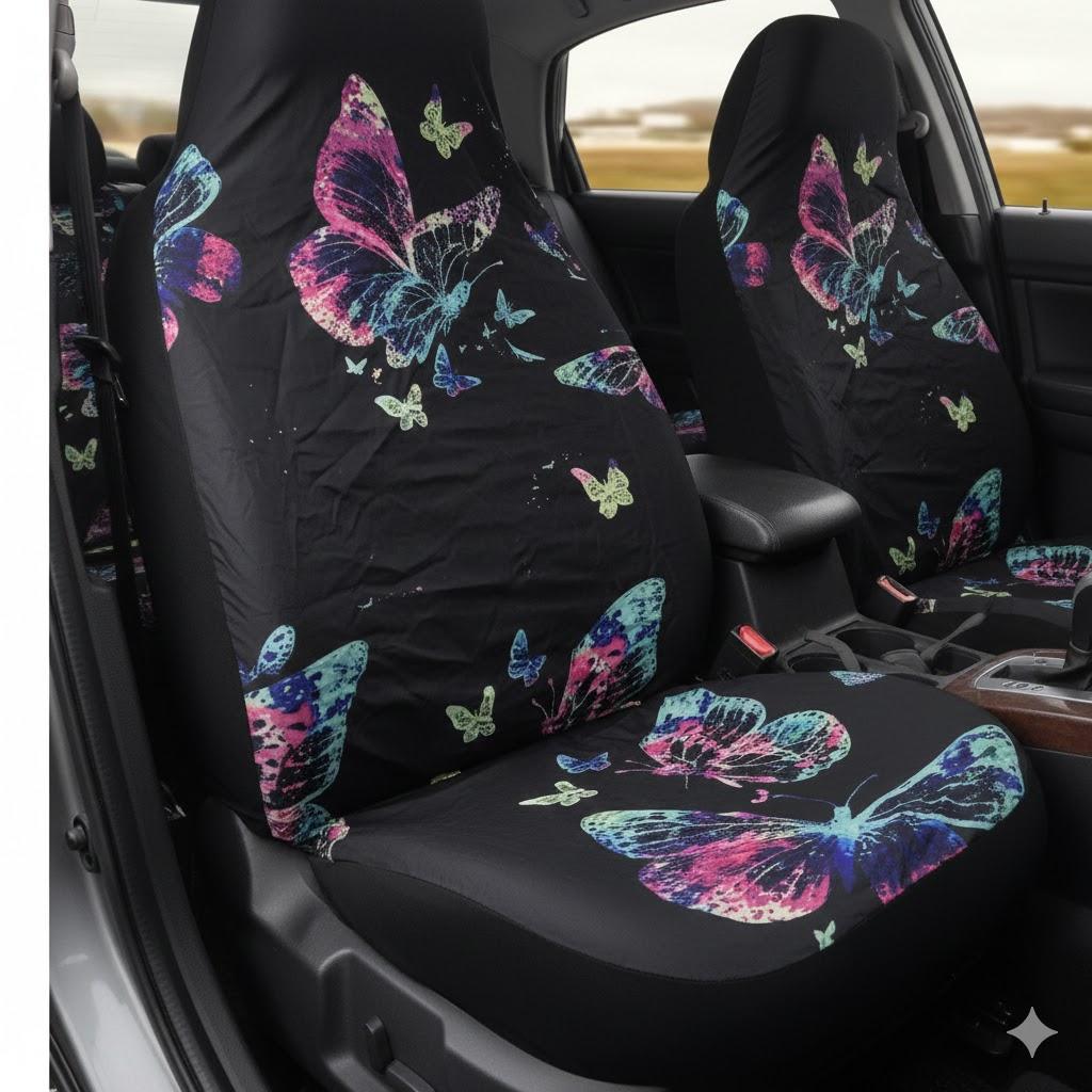 Gradient Butterfly 2 Piece Car Seat Covers for Women Ladies Hippie Flower Power Print Car Front Seat Covers Set Interior Accessory Decor Anti Scratch Auto Seats Cover