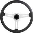 14 inch/350mm Genuine Leather Steering Wheel with Silver Spokes Flat Drift Racing Steering Wheel White Stitching