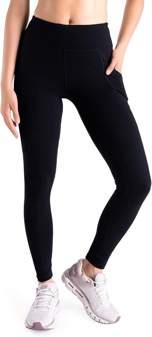 ogipace Women's Tall High Waisted Extra Long Yoga Leggings, Ankle Length Workout Pants, Side Pockets, 34", Black, Size XXL