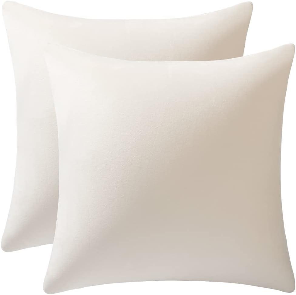 DEZENE 26x26 Euro Pillow Covers : 2 Pack Cozy Soft Velvet Oversized Couch Pillow Shams, Square Throw Pillow Cases for Living Room Sofa, Cream