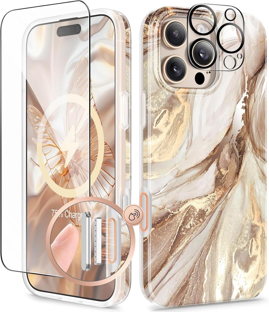 GVIEWIN for iPhone 16 Pro Case Compatible with MagSafe, with Screen & Lens Protectors, Military-Grade Protection Slim Marble Shockproof Magnetic Phone Case for 16 Pro 6.3", Topaz/Gold GVIEWIN for iPhone 16 Pro Case Compatible with MagSafe, with Screen & Lens Protectors, Military-Grade Protection Slim Marble Shockproof Magnetic Phone Case for 16 Pro 6.3", Topaz/Gold