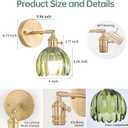 Vintage Battery Operated Wall Sconce with Cute Green Tulip Glass Lampshade Wireless Rechargeable Battery Powered Wall Light with Remote Control for Bedside Bedroom Doorway