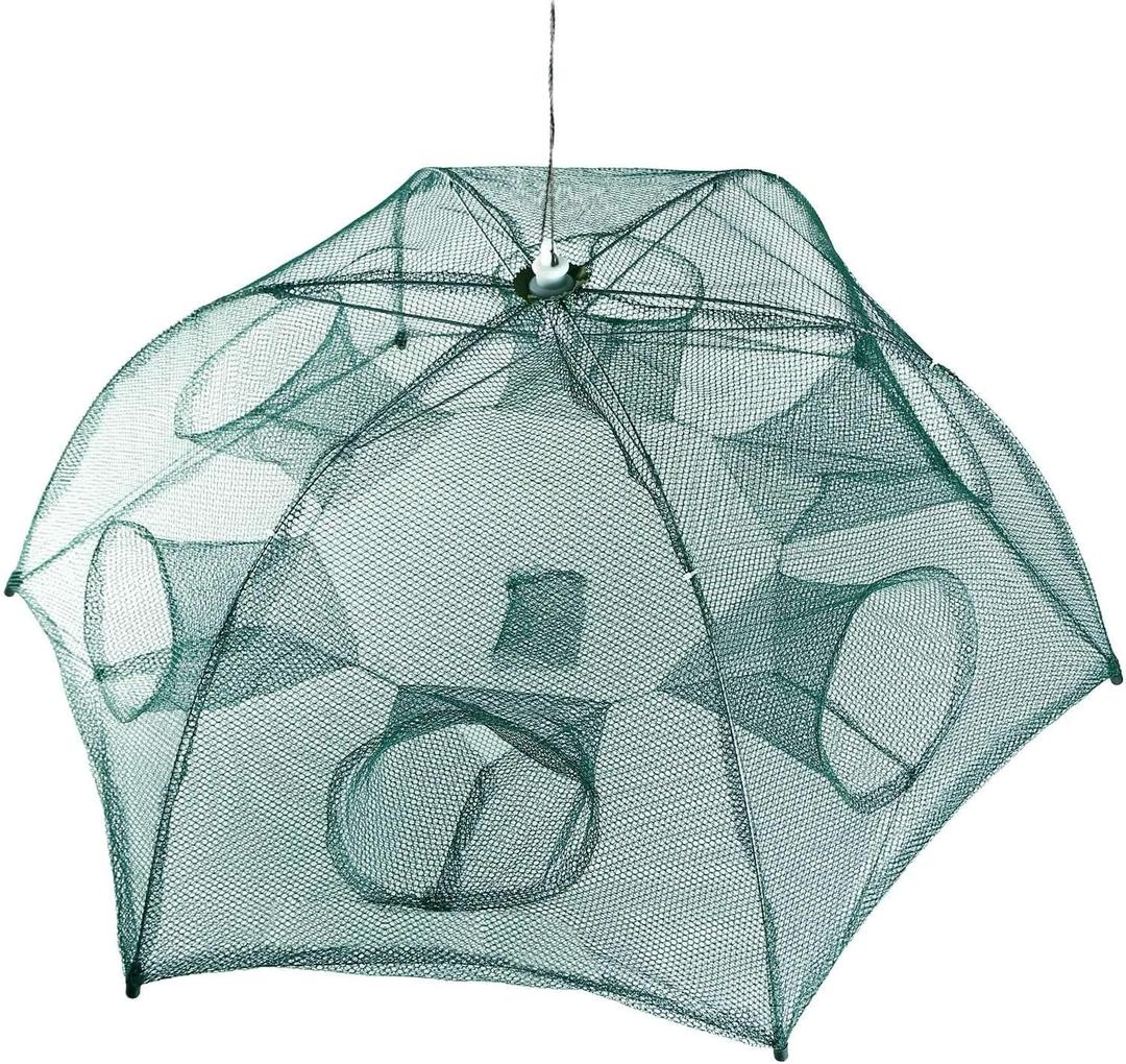 Moclever Fishing Trap Net, Foldable 6-Sided 6-Hole Bait Trap for Shrimp, Crab, Minnow, Crayfish, Lobster, Automatic Fishing Net with Zipper & Portable Design