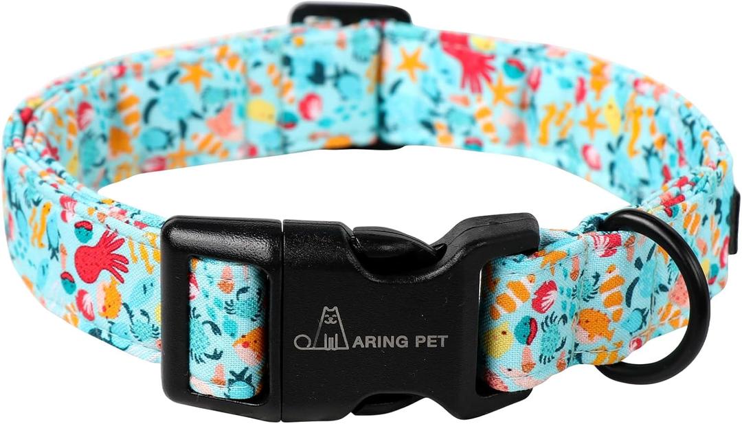 ARING PET Summer Dog Collar-Cotton Lightweight Dog Collars, Adjustable Blue Pet Collar Puppy Collars with Quick Release Buckle for Small Medium Large Dogs (submarine world)