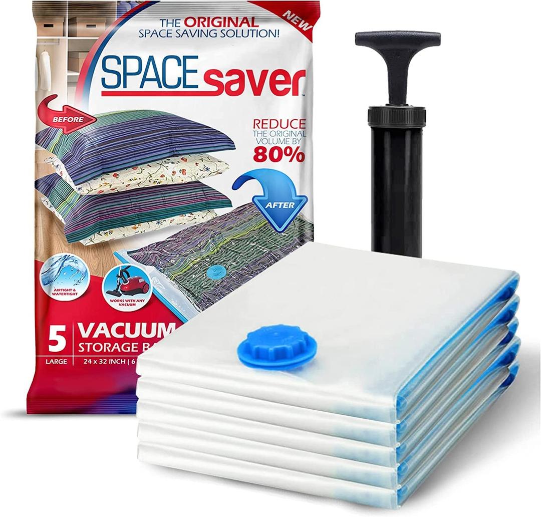5 Pack Large Vacuum Storage Bags for Comforters, Blankets & Clothes  Vacuum Sealed Compression Bags with Hand Pump  Space Saver Storage Bags for Bedding, Moving, Travel & Organization