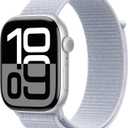 Apple Watch Series 10 [GPS 46mm case] Smartwatch with Silver Aluminum Case with Blue Cloud Sport Loop. Fitness Tracker, ECG App, Always-On Retina Display, Carbon Neutral (46mm case + Medium/Large band)
