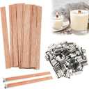 100 pcs Wooden Candle Wicks for Candle Making 0.75 * 5.1 inch Crackling Wood Wicks/Smokeless Candle Wick with Metal Base Clip 50 Sets