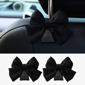 2PCS Car Seat Hooks, Cute Bow Car Seat Headrest Hooks for Purses, Bags, Umbrella, Universal Automotive Interior Decoration Accessoriesl for Vehicle, SUV, Sedan, Truck (Black)