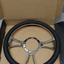 YHK 14 inch Universal 9 Hole Racing Steering Wheel Aluminum 3 Spokes Leather 9 Bolt Racing Steering Wheel Fit for Most 1967-94 GM Cars