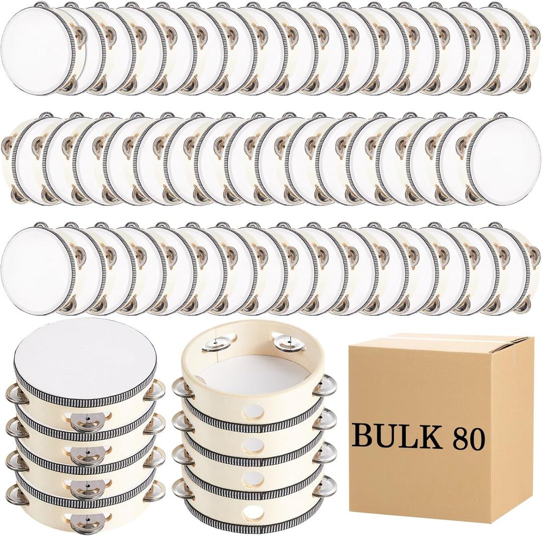 120 Pcs 4 Inch Wedding Tambourine Bulk Drum for Adults Wooden Hand Held Tambourines with Metal Jingles Musical Educational Drum Instrument Percussion Gift Church Wedding Party Favor Games