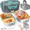 Geveniss Electric Lunch Box for Adults, Heated Lunch Box for Car and Truck, Portable Food Warmer for Office Work, 80W Fast Heating, Dual Removable 1.5L Stainless Steel Containers