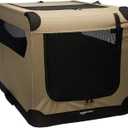 Amazon Basics Portable Folding Soft Dog Crate, Double Door, Collapsible Travel Kennel, Easy to Assemble, Medium, 29.92" x 21.3" x 21.3", Tan