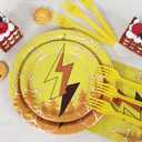 96Pcs Lightning Birthday Decorations Plates Set 24 Guests Paper Plates Napkins Forks Party Supplies (Yellow)