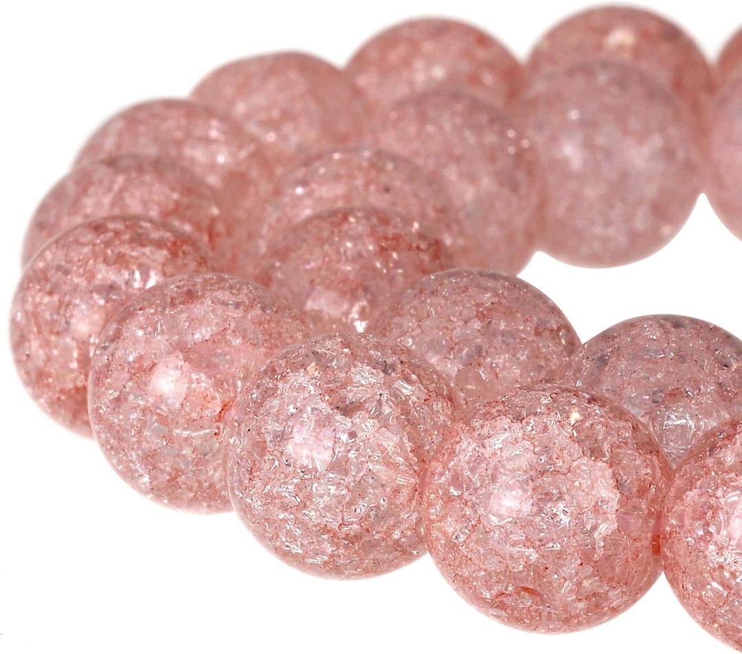 RUBYCA Round Crackle Druk Czech Crystal Pressed Glass Beads for Jewelry Making 4mm Strand (Pink)